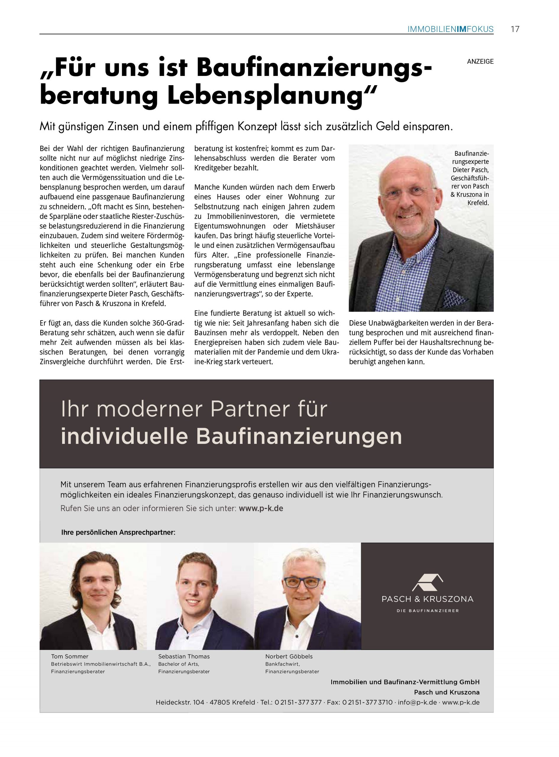 Bild Zeitungsartikel Baufinanzierungsberatung