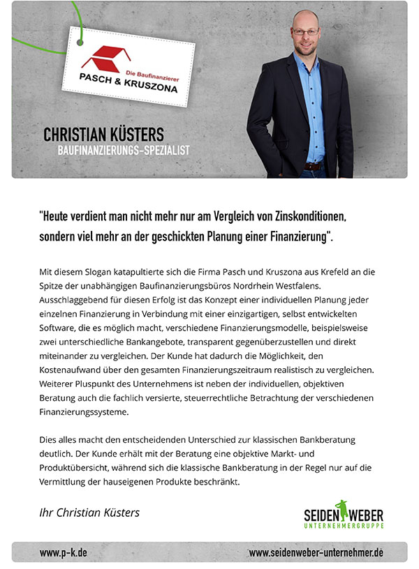 Bild: Zeitungsartikel Christian Küsters - Baufinanzierungs Spezialist